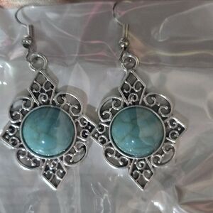 Silver and Turquoise Filigree Earrings